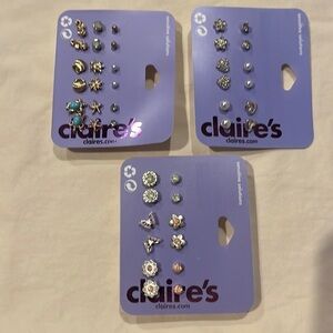 Claire’s boutique girls earrings for pierced ears.  Set of 3.  NWT.